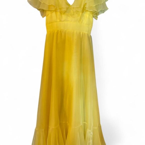 Vintage 1970s JCPenny Yellow Prom Ruffles Bridesmaid Formal Prairie Dress - Picture 1 of 8